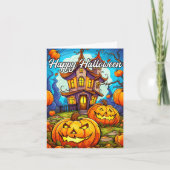 Halloween pompoen & spookhuis kaart (Voorkant)