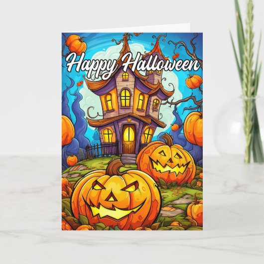 Halloween pompoen & spookhuis kaart (Voorkant)
