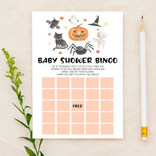 Halloween pompoen spooky bingo Baby shower spel Briefpapier