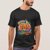 Halloween pompoen T-shirt Kleurrijk Happy Hallowee (Voorkant)