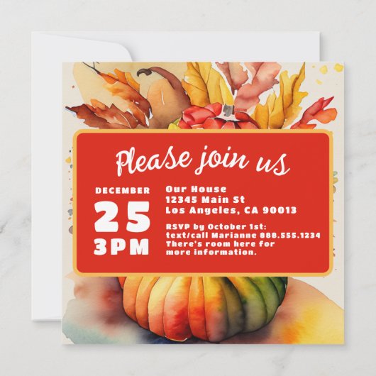 Halloween Pompoen Thanksgiving Overvloed Hoorn des Save The Date (Achterkant)