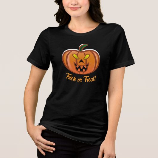 Halloween Pompoen Tri-Blend Shirt (Voorkant)