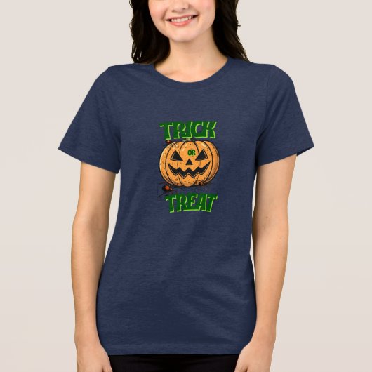 Halloween pompoen Tri-Blend shirt (Voorkant)