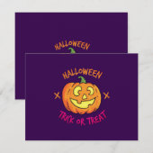 Halloween Pompoen Trick or Treat Label Bedankkaart (Voorkant / Achterkant)