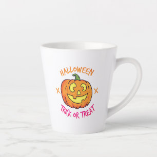 Halloween Pompoen Trick or Treat Label Latte Mok