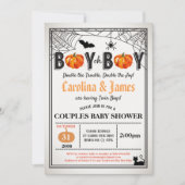 Halloween pompoen twins boy coed douche rustige kaart (Voorkant)