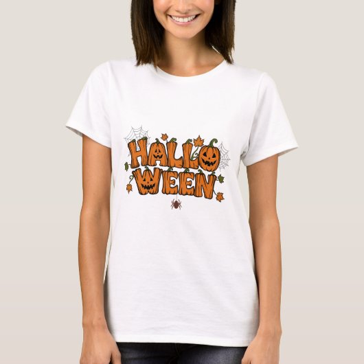 Halloween Pompoen Typografie Dames T-Shirt (Voorkant)