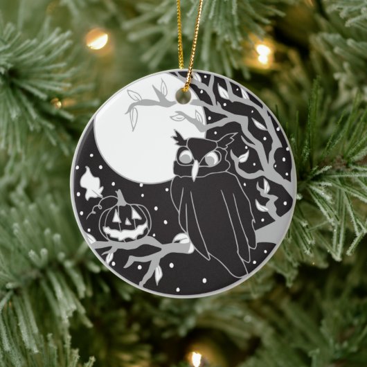  Halloween Pompoen & Uil Keramisch Ornament (Boom)