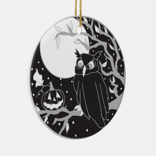 Halloween Pompoen & Uil Keramisch Ornament (Rechts)