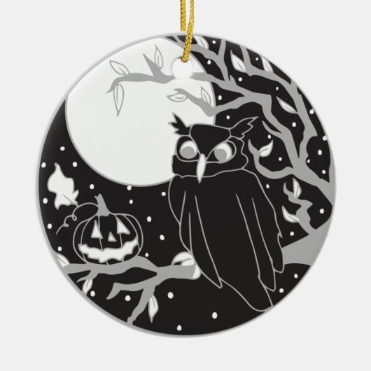  Halloween Pompoen & Uil Keramisch Ornament (Voorkant)