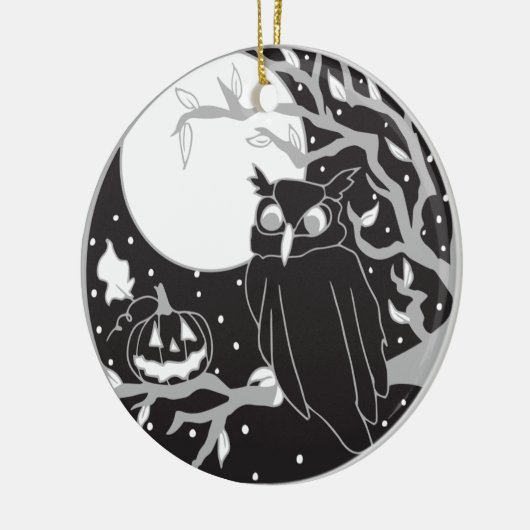 Halloween Pompoen & Uil Keramisch Ornament (Links)