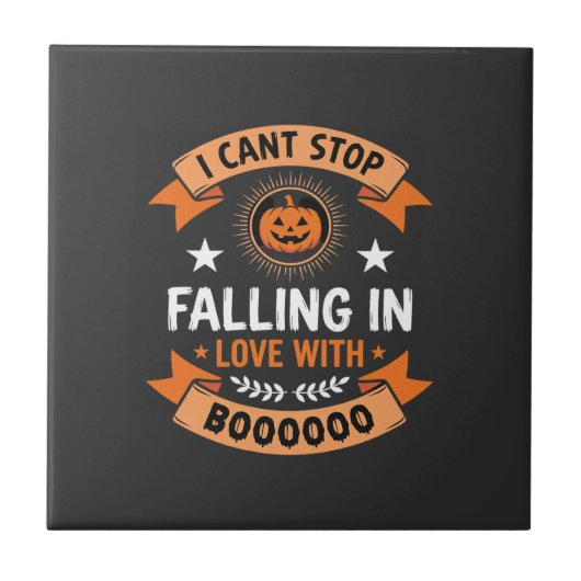 Halloween Pompoen Valt Verliefd Tegeltje (Voorkant)