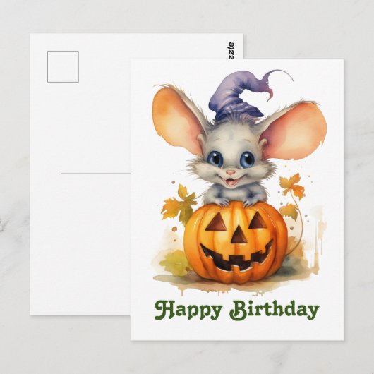 Halloween pompoen verjaardag muis briefkaart (Voorkant / Achterkant)