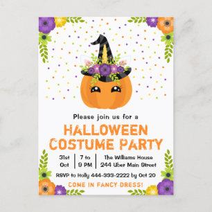 Halloween Pompoen Verkleedfeest Witte Postkaart