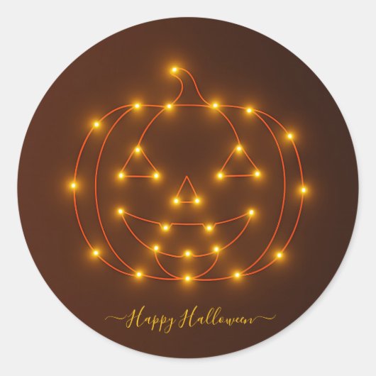 Halloween pompoen verlichting draad kunst ronde sticker (Voorkant)