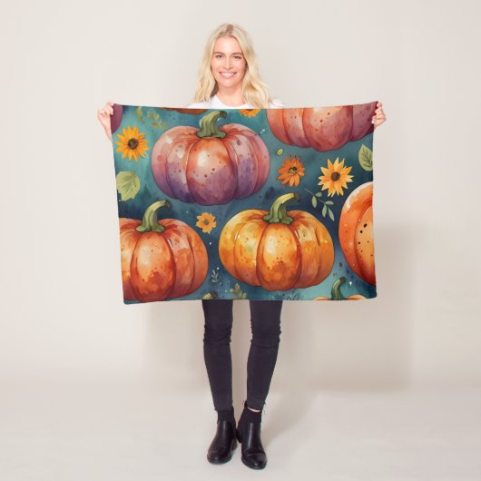 Halloween Pompoen Vibes designer Fleece Deken (In situ)