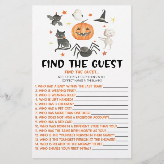Halloween pompoen Vind het gast Baby shower spel Briefpapier (Voorkant)