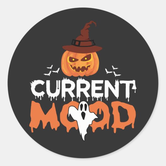 Halloween pompoen vleermuis huidige stemming horro ronde sticker (Voorkant)