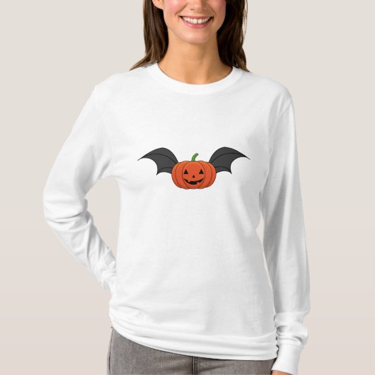 Halloween pompoen vleermuis t-shirt (Voorkant)