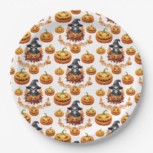 Halloween Pompoen Vlek Papieren Bordje (Voorkant)