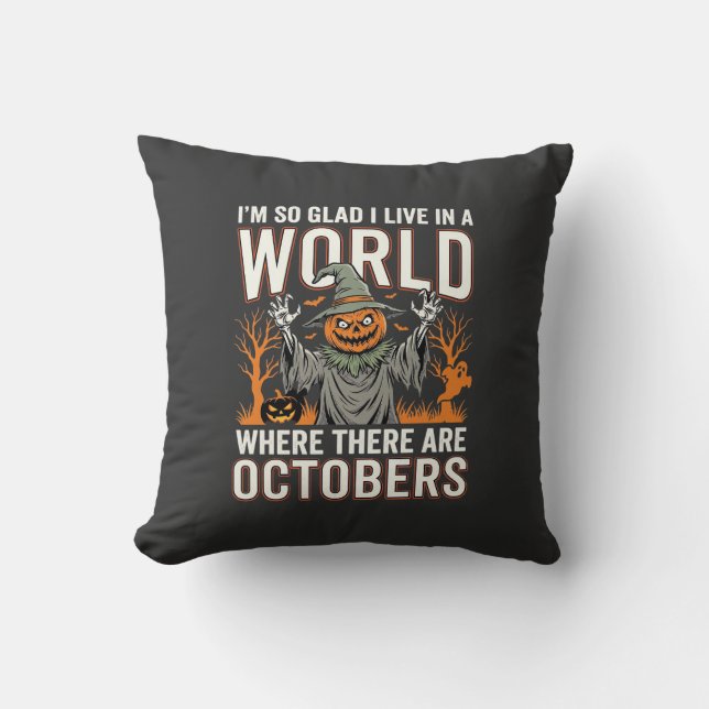 Halloween Pompoen Vogelverschrikker Oktober Wereld Kussen (Voorkant)