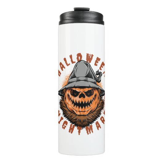 Halloween Pompoen Vogelverschrikker Ontwerp Thermosbeker (Voorkant)
