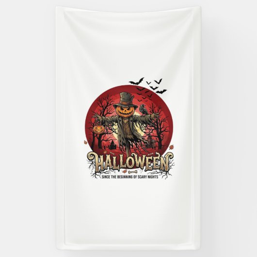 Halloween Pompoen Vogelverschrikker Raaf Vleermuiz Spandoek (Verticaal)