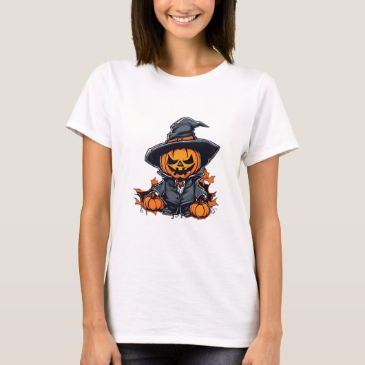 Halloween pompoen vogelverschrikker Schattige Herf T-shirt (Voorkant)