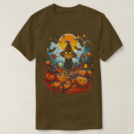 Halloween Pompoen Vogelverschrikker T-shirt (Design voorkant)