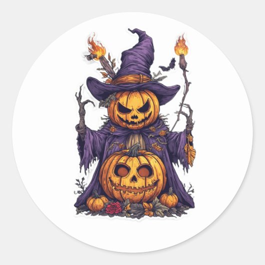 Halloween pompoen vogelverschrikker toverheks magi ronde sticker (Voorkant)