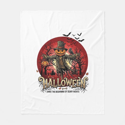 Halloween Pompoen Vogeverschrikker Raaf Vleermuize Fleece Deken (Voorkant)