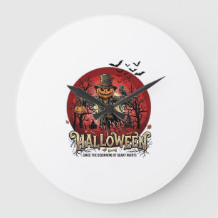 Halloween Pompoen Vogeverschrikker Raaf Vleermuize Grote Klok