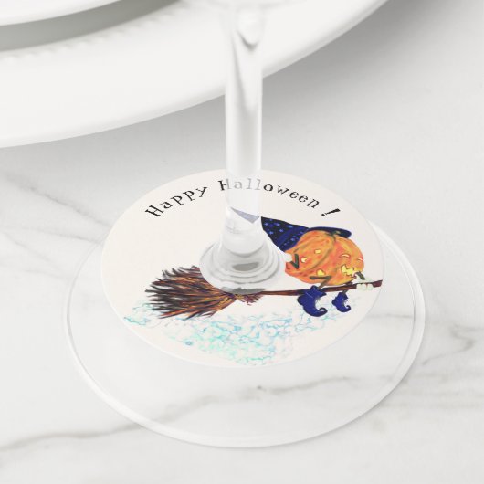 Halloween Pompoen Wijnglas Labels (Dichtbij)