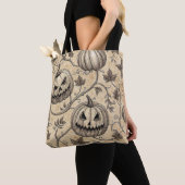  Halloween pompoen wijnpatroon Tote Bag (Dichtbij)