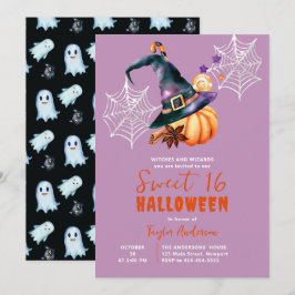 Halloween Pompoen Witch Pet Geesten Paarse Sweet 1 Kaart