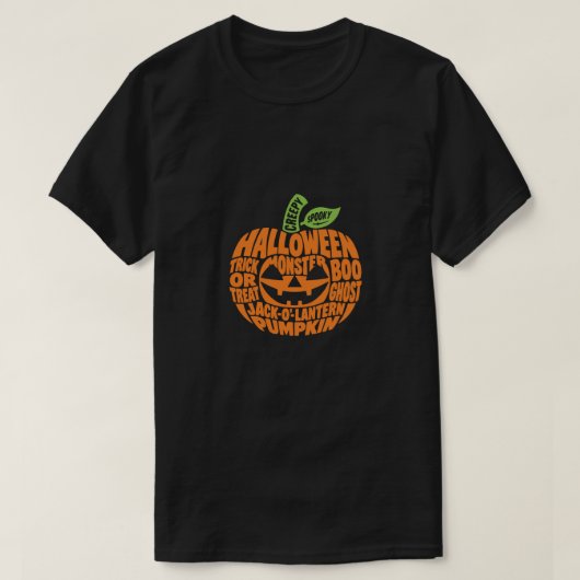 Halloween Pompoen Woord Kunst T-Shirt (Design voorkant)