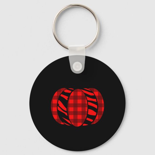 Halloween Pompoen Zebra Geruit Buffalo Voor Vrouwe Sleutelhanger (Voorkant)