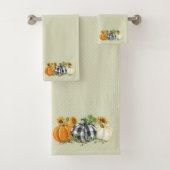 Halloween Pompoen Zonnebloem Buffalo Plaid Bad Handdoek (Insitu)