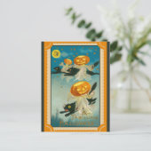 Halloween  pompoen zwart cat briefkaart (Staand voorkant)