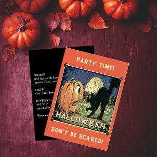 Halloween Pompoen Zwart Kat Party Tijd Kaart