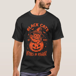 Halloween Pompoen Zwarte Kat Print met Hoed Heks, T-shirt