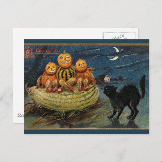  Halloween pompoenen Black Cat Briefkaart (Voorkant / Achterkant)