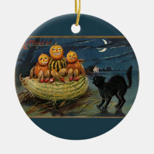  Halloween pompoenen Black Cat Keramisch Ornament (Voorkant)