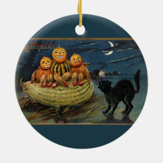  Halloween pompoenen Black Cat Keramisch Ornament (Achterkant)