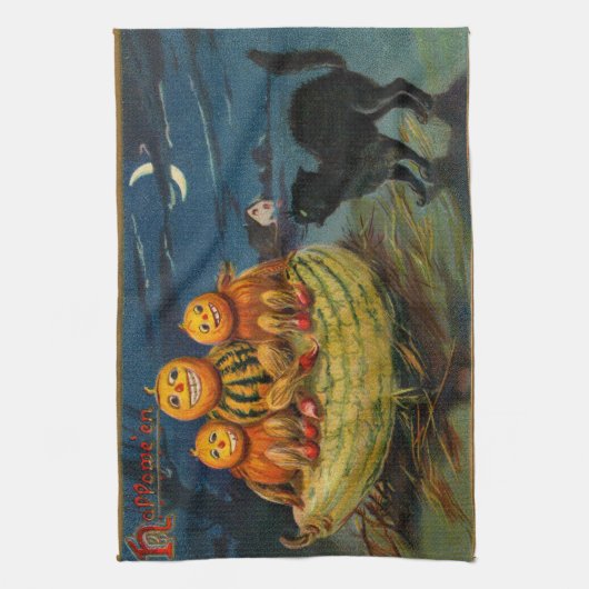  Halloween pompoenen Black Cat Theedoek (Verticaal)