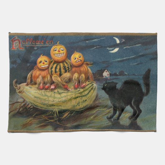  Halloween pompoenen Black Cat Theedoek (Horizontaal)