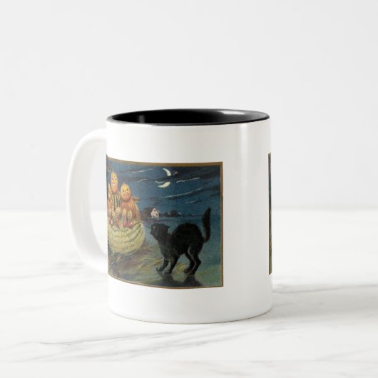  Halloween pompoenen Black Cat Tweekleurige Koffiemok (Voorkant links)