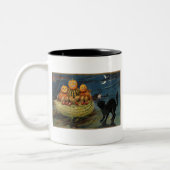 Halloween pompoenen Black Cat Tweekleurige Koffiemok (Links)