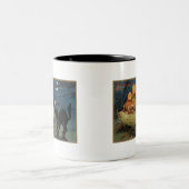 Halloween pompoenen Black Cat Tweekleurige Koffiemok (Center)