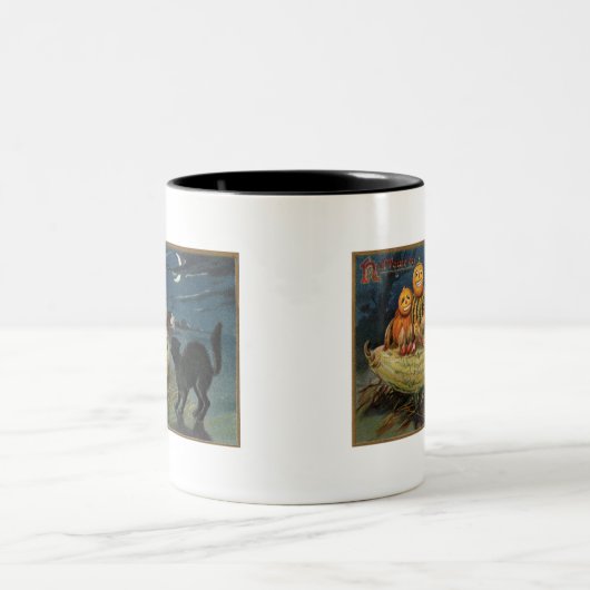  Halloween pompoenen Black Cat Tweekleurige Koffiemok (Center)